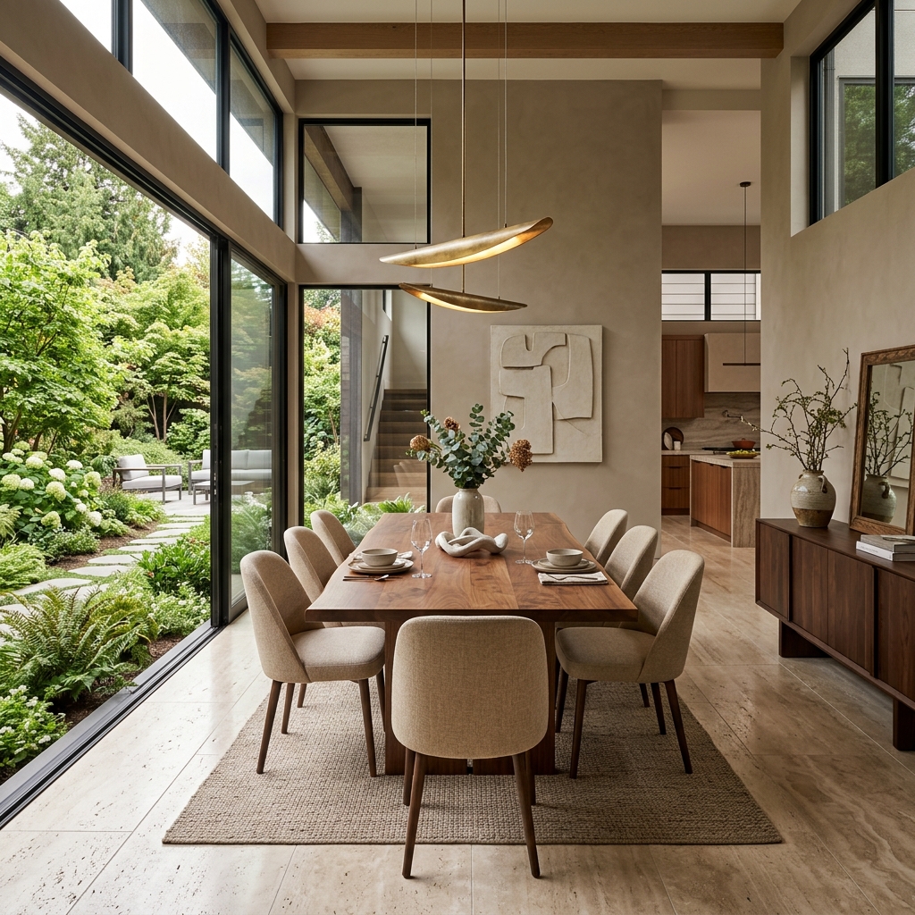 Elegant dining room with garden view